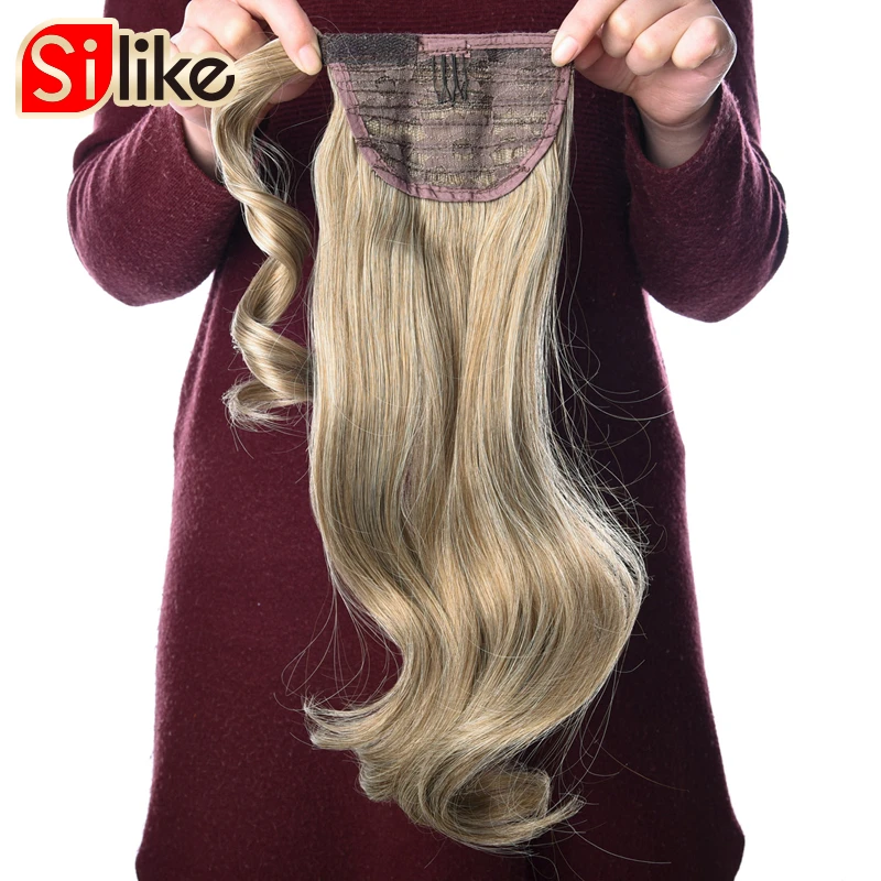 

Silike Ponytail 20Inch Long Wavy Ponytail Elastic Drawstring Chignon Horse Tail Synthetic Hair Ponytails Extensions For Women