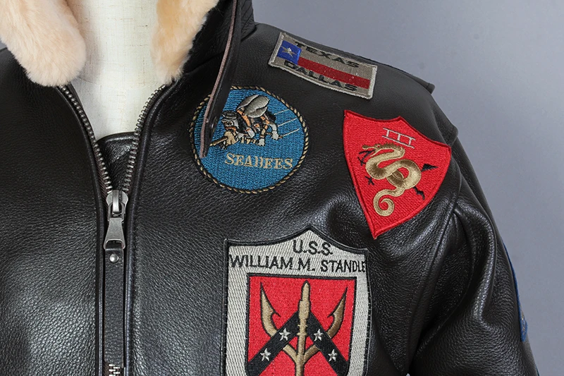 Авирекс Летающий меховой воротник мотоциклетная байкерская куртка G1 ВВС натуральная кожаная куртка мужская воловья кожа Бомбер куртка из натуральной кожи пальто