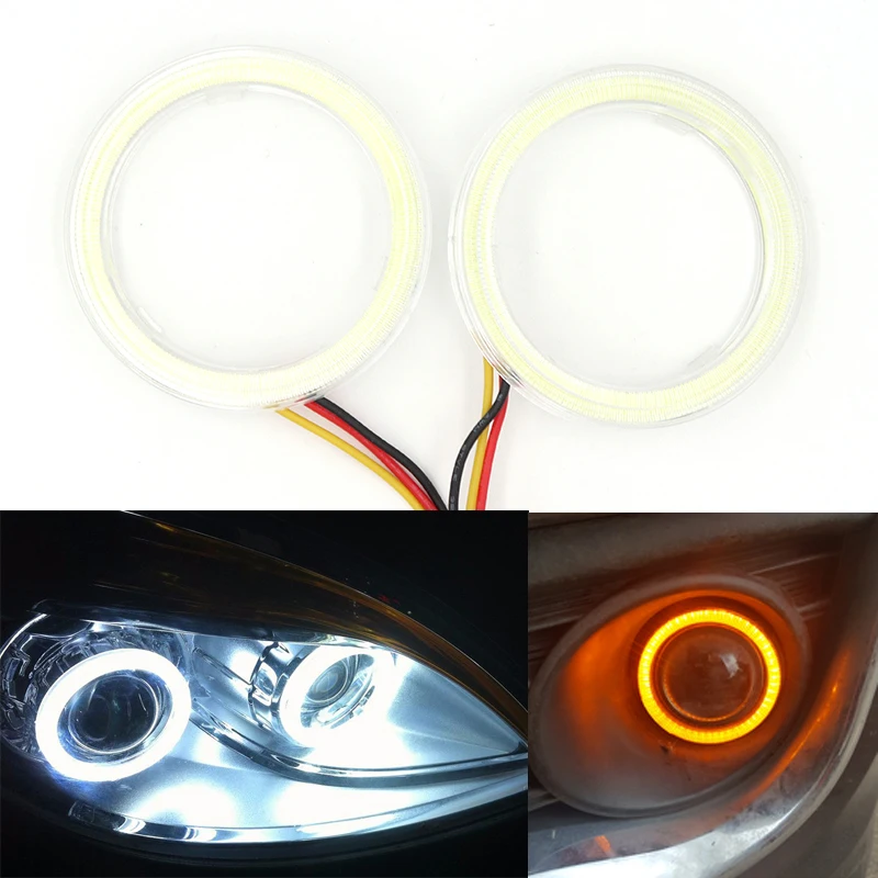 90MM Car Headlight Halo Ring LED Angel Eyes Light White Drive Yellow Turn Signal