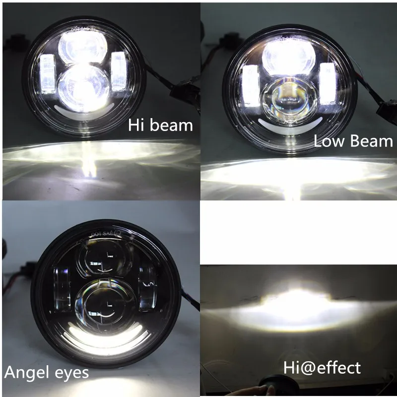 Pair Black Motorcycle Led Headlight 4.65 Fat Bob Led Headlamp With HiLo Beam Angel eyes For Harley Dyna Fat Bob Light (3)