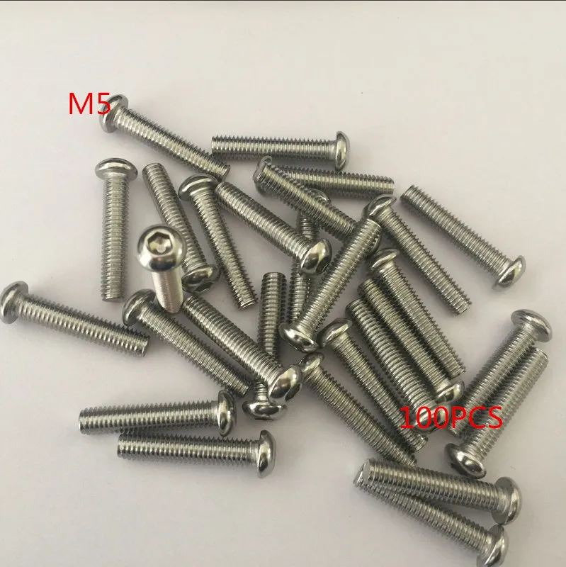 

100pcs Stainless steel round head hex socket screws M5*6/8/10/12/14/16/18/20/25/30-70 mm Round head bolts mushroom head bolt