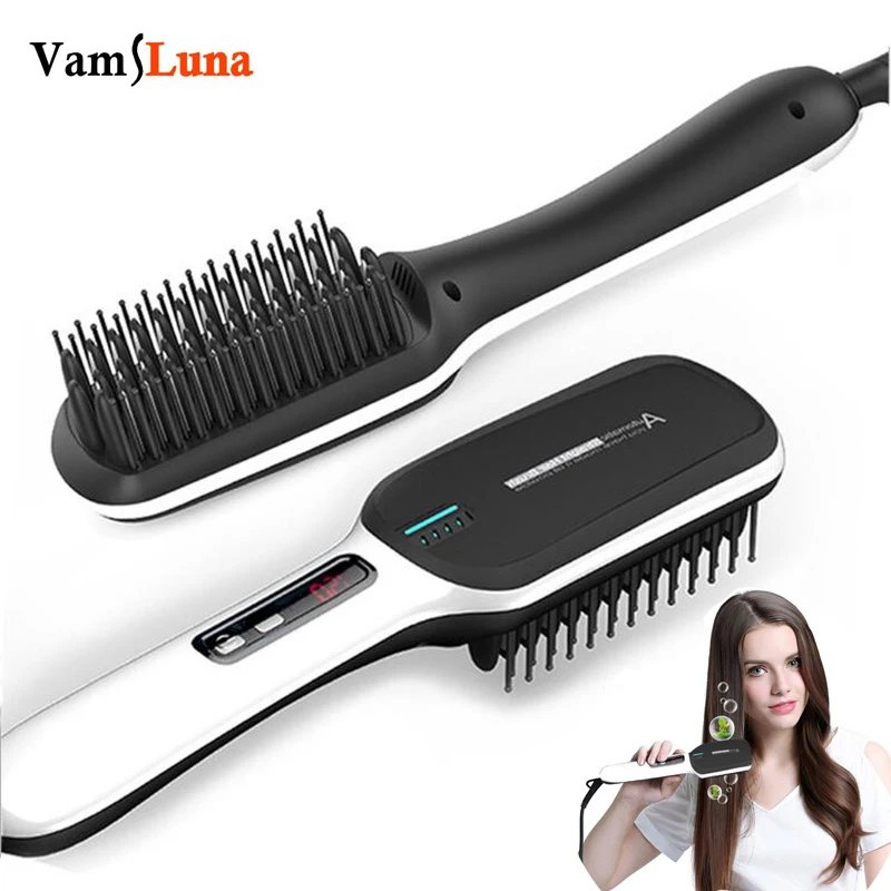 

Ionic Hair Straightener Brush Adjustable Temperatures LED Display Hair Care Silky Straight Heated Comb Hair Styling tools