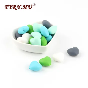 

TYRY.HU 20Pcs Food Grade Silicone Heart Beads BPA Free Baby Nursing Toys Necklace Tools Baby Teething Beads Teether Shower Gift