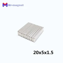 20 шт. 20x5x1,5 мм постоянный редкоземельный неодимовый магнит сильный квадратный магнит 20*5*1,5 мм, 20x5x1,5 магнит