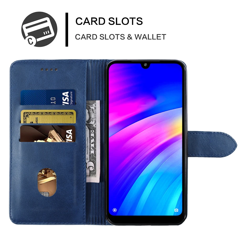 Для Xiaomi Redmi 7 чехол Ретро Винтаж телячья кожа зернистый из искусственной кожи флип-Стенд чехол-бумажник для Xiaomi Redmi 7 Redmi7 чехол держатель для карт