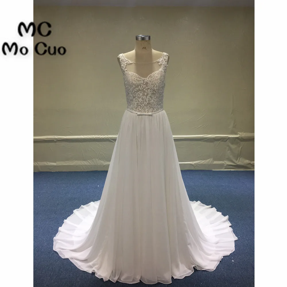 

Illusion 2018 Wedding Dresses See Though Sheer Lace Bridal Gowns Beaded Button vestido de noiva Tulle Wedding Dress 100% Real