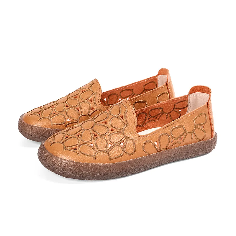 

2019 summer new style simple and simple solid color casual shoes women comfortable openwork flower decoration flat shoes