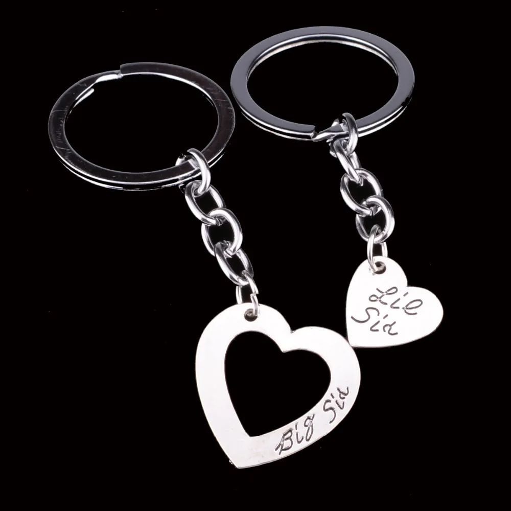 

2PC Heart Big Little Sis Sister Key Chains Ring Friendship Friends BFF Keyring Keychain Family Charm Women Girl Gift Wholesale