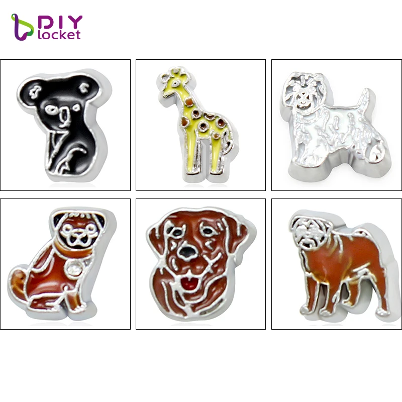 

10pcs Mix Cute Animal Floating Charms Zinc Alloy Fit Floating Lockets & Floating Locket Bracelet LSFC021-464