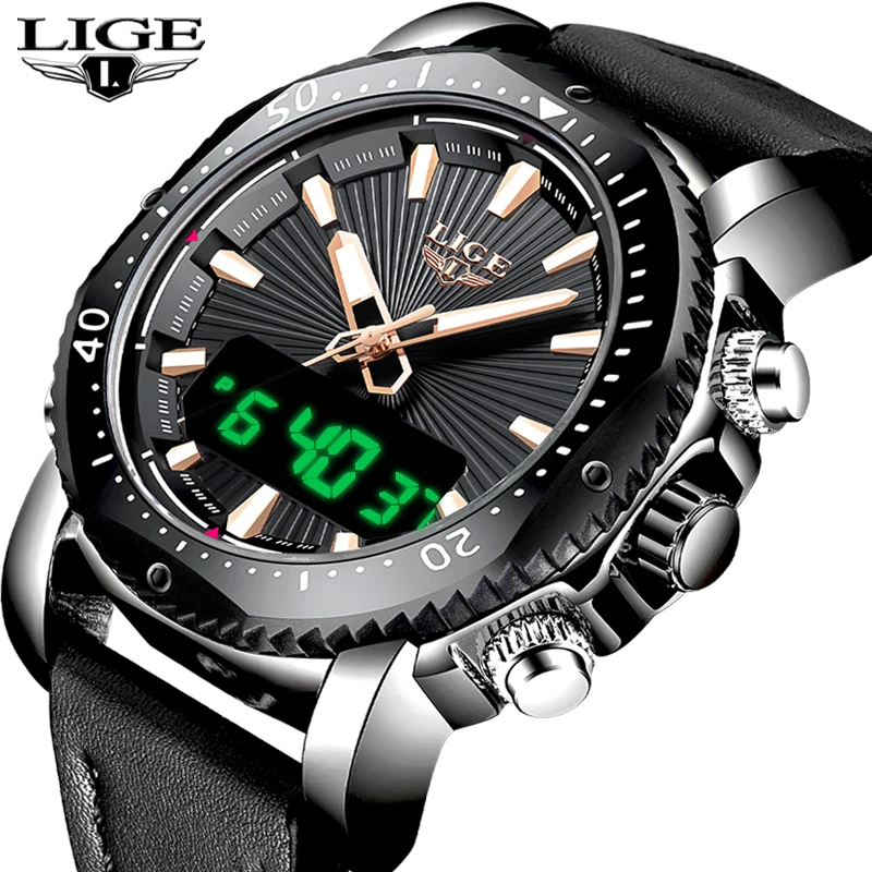 

LIGE Mens Watches Top Brand Digital Watch Men Military Sport Waterproof Quartz Wristwatch Electronic Watch Relogio Masculino+Box