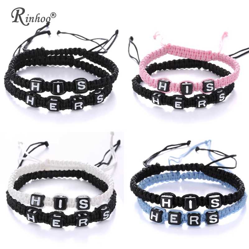 

RINHOO 2pcs Infinity Couples Bracelets Set Letters His & Hers Bracelet Set Infinity Handmade Bracelet Set Jewelry For Women Men
