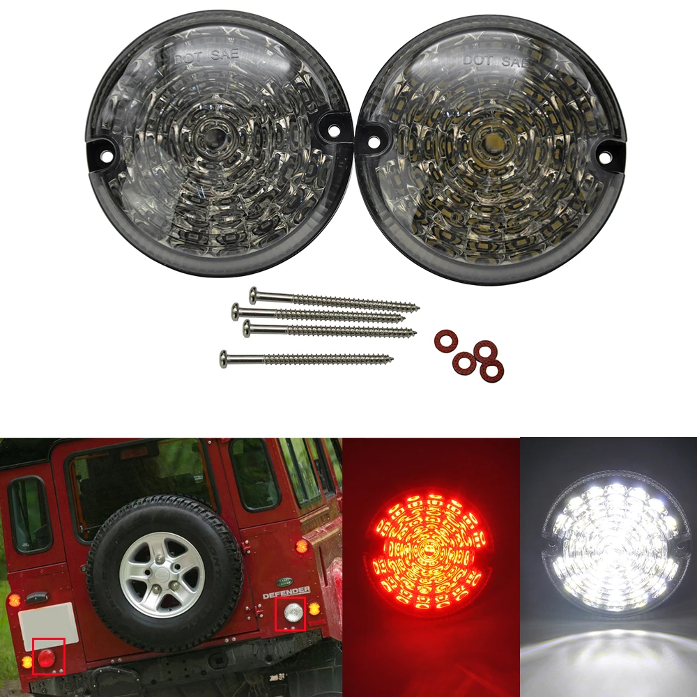 

2pcs Smoke Rear Fog Lamp Reversing Light 95MM LED Upgrade Kit For Land Rover Defender