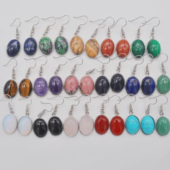 Rhodonite Brazilian Sodalite Malachite Carnelian Sandstone Howlite Crystal Lapis Stone Oval GEM Dangle Earrings Jewelry For Gift