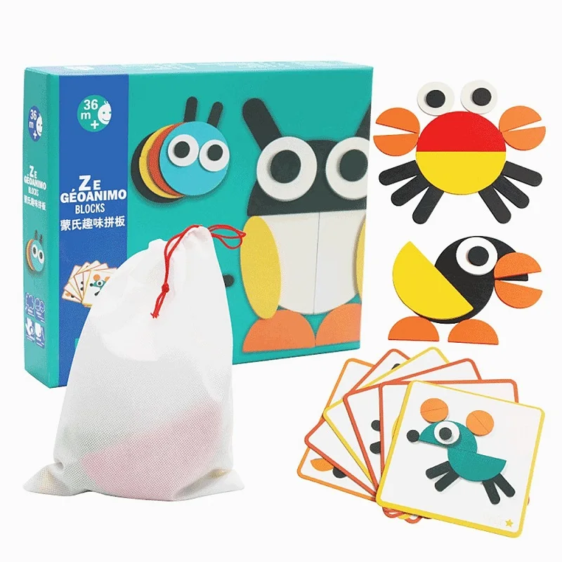 

Wooden Tangram Jigsaw Puzzle Colorful Cartoon Animals Puzzles Early Education Kindergartens Baby Intelligence Development Toys