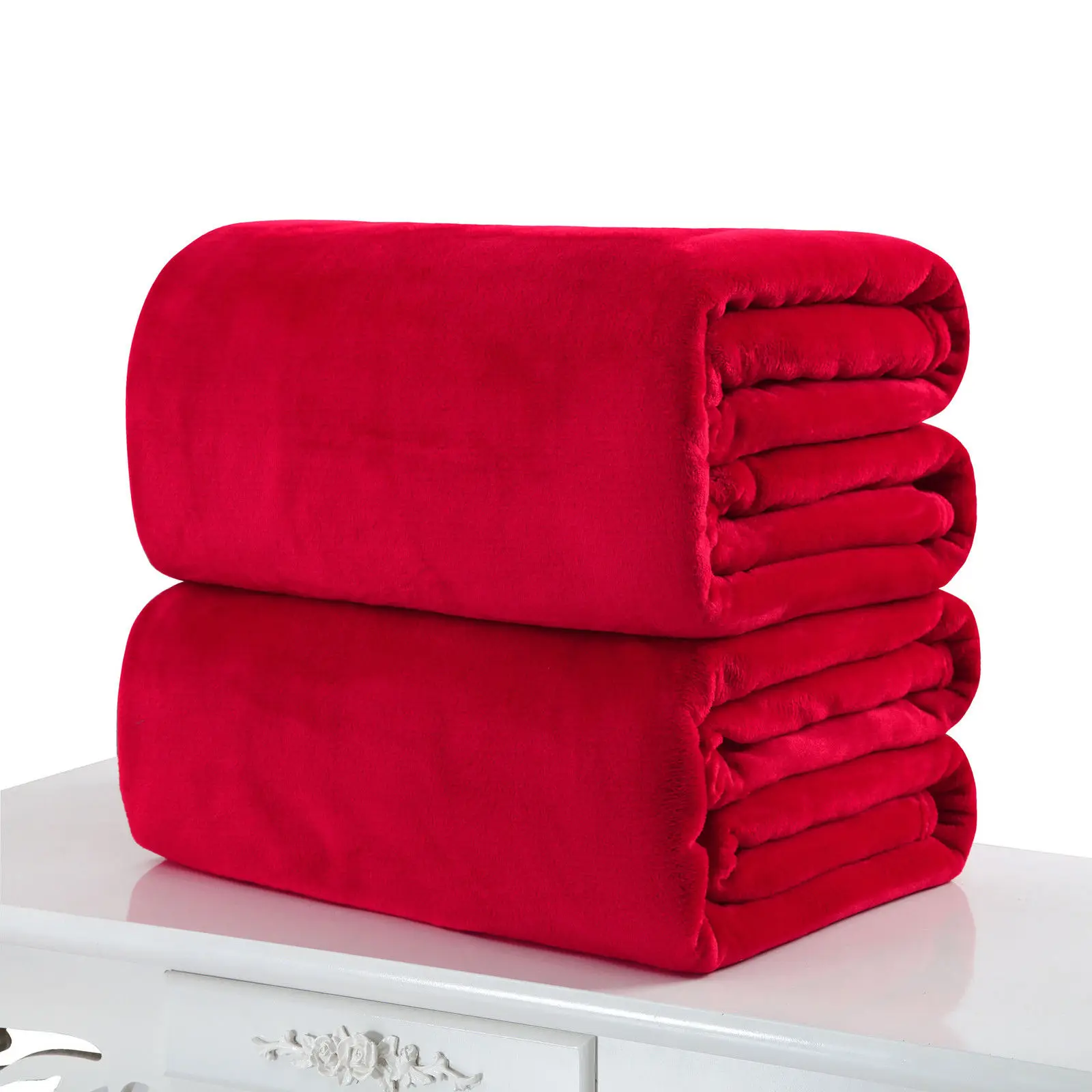 Супер мягкий теплый однотонный теплый микроплюшевый флисовое покрывало для одеяла ковер диван-кровать - Цвет: Красный