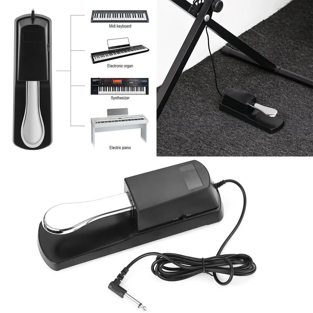 

Black Electric Piano Sustain Pedal Metal General 6.35mm Sustain 1.5m Pedal 0.5kg