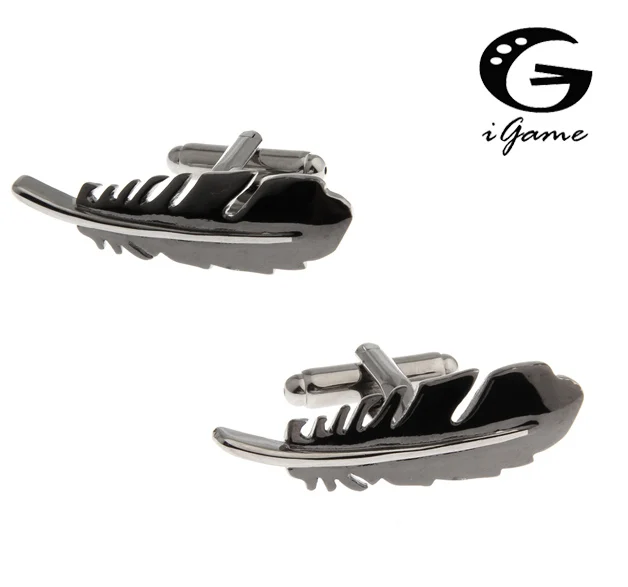 

iGame Factory Price Retail Men's Cufflinks Copper Material Black Colour Feather Design Free Shipping