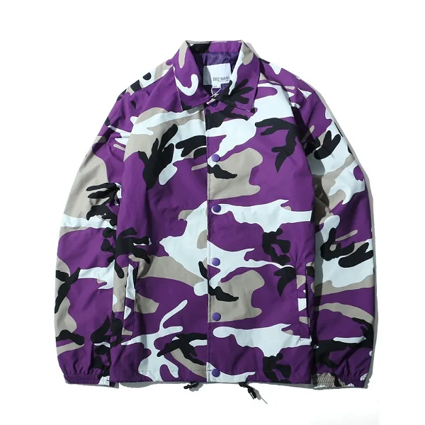 Цветная камуфляжная ветровка, тренерские куртки, пальто, осень, хип-хоп стиль, отложной воротник, комуфляж, уличная одежда, 8 цветов - Цвет: Фиолетовый