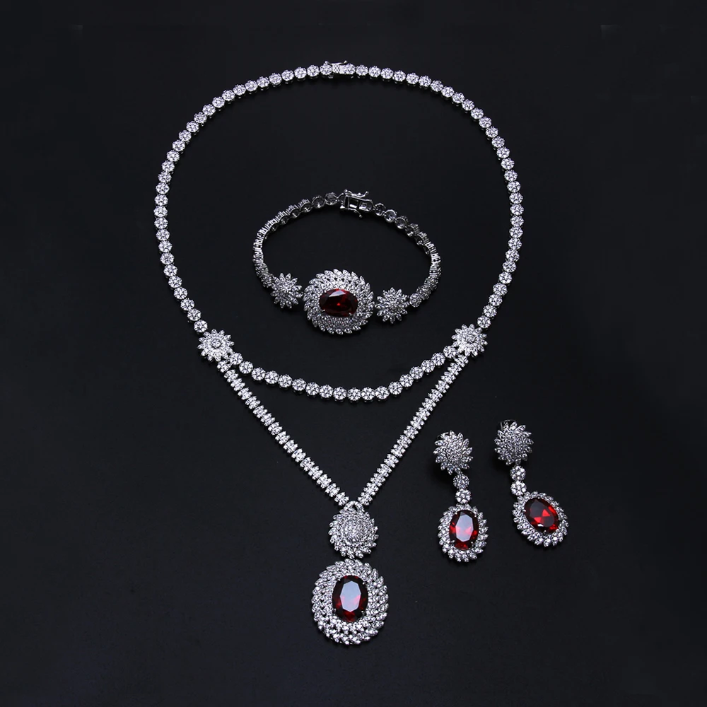 Новый дизайн Для женщин Свадебные украшения комплекты Настройка камень cz 4 шт. комплекты (колье + браслет + серьги + кольцо) бесплатная достав... Новый дизайн Для женщин Свадебные украшения комплекты Настройка камень cz 4 шт. комплекты (колье + браслет + серьги + кольцо) бесплатная достав...