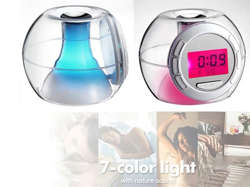 Будильник Часы-фонарик КР цифровой светодиодный датчик температуры с подсветкой 7-изменения цвета Повтор Функция электронные часы