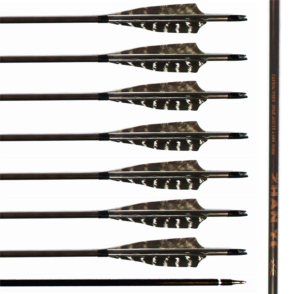 

Retro Design High Proportion Carbon Arrows Spine 500 For Hunting And Shooting 28/29/30Inch Shaft With Nature Real Feather 6PK