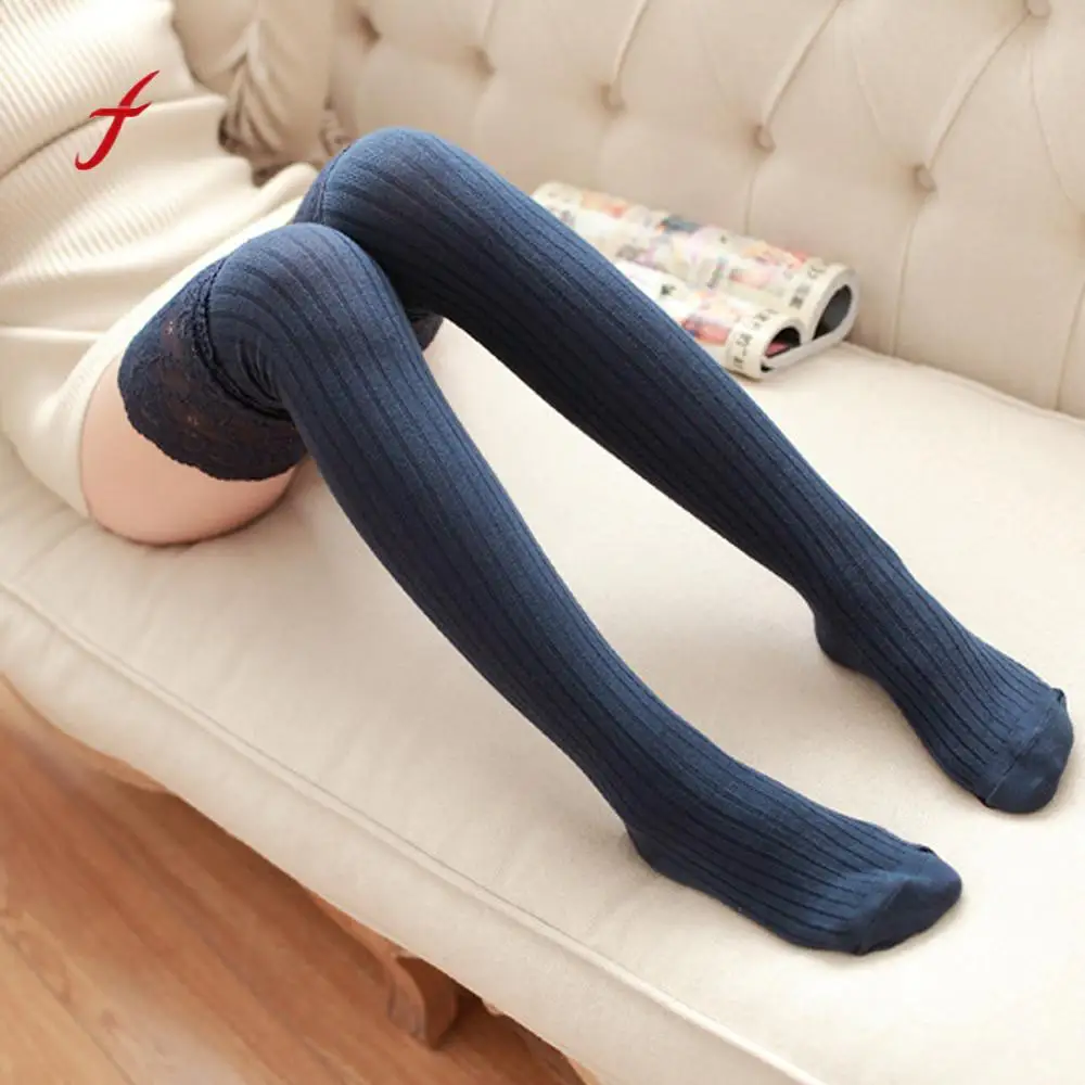 Sexy Women sock Girl Winter Socks Over Knee Leg socks Warmer Soft Cotton Lace Socks Leggin Knitted Lolita Black White