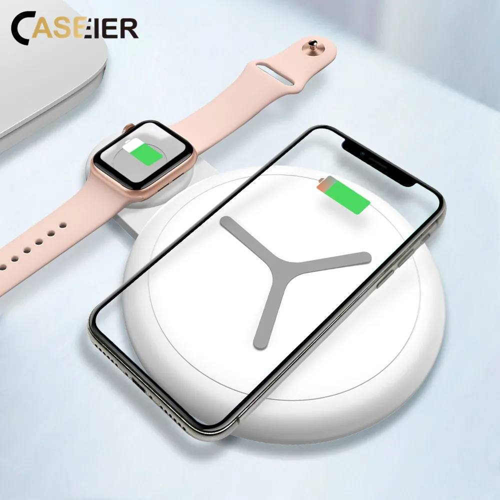 

CASEIER QI Wireless Charger For iPhone X XS Max XR 8 Wireless Fast Charger For Apple Watch 4 3 2 Dual Cargador inalambrico
