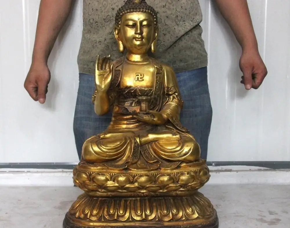 

24" Buddhism Bronze Gild seat lotus underframe tathagata Sakyamuni Buddha Statue 8.02