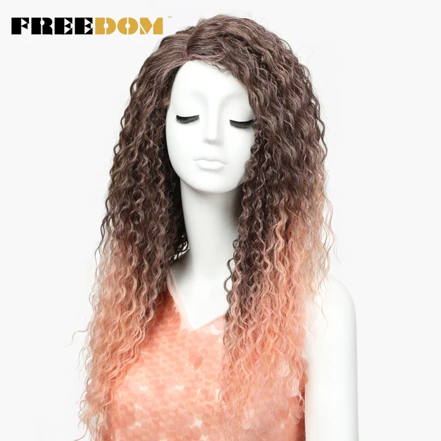 FREEDOM Hair Synthetic Kinky Curly Long Wigs 26 Inch Ombre Lace Wig