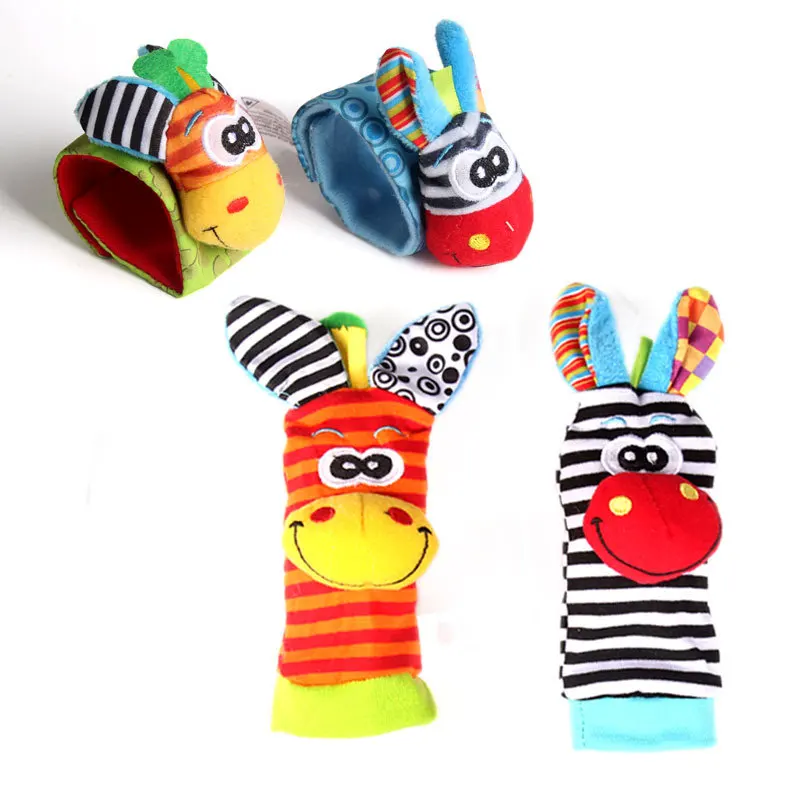 

2018 New Arrival Cartoon Lovely Baby Toys 0-12 Months Baby Soft Plush Animal Foot Sock Wrist Bell Bands Infant Baby Rattles Toy