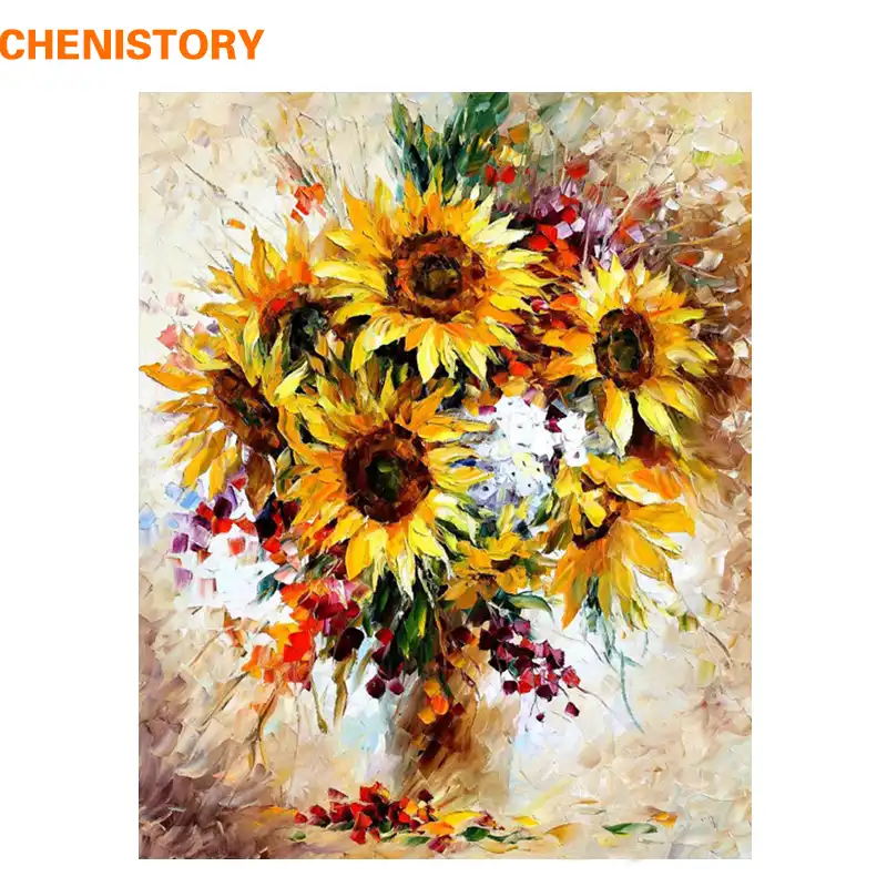 Chenistory Imagem Girassol Colorido Kits De Pintura Diy Por Numeros Acrilico Imagem Moderna Arte Da Parede Pintados A Mao Para Decoracao De Casa Arte Da Parede Hand Paintedpintura Diy Aliexpress