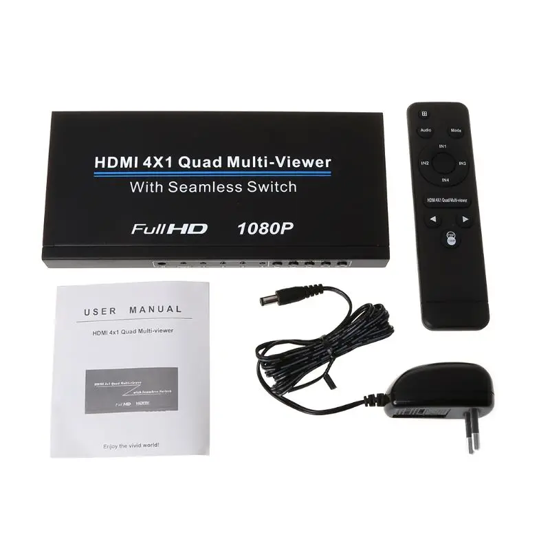 

HDMI 4x1 Quad Multi-viewer Full 1080p Switcher Seamless Multiviewer Switch IR Screen Splitter Converter