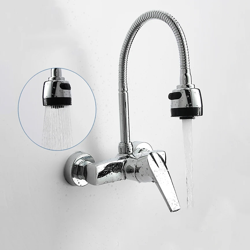 Buy Wall Mounted Double Holes Flexible Kitchen Faucet