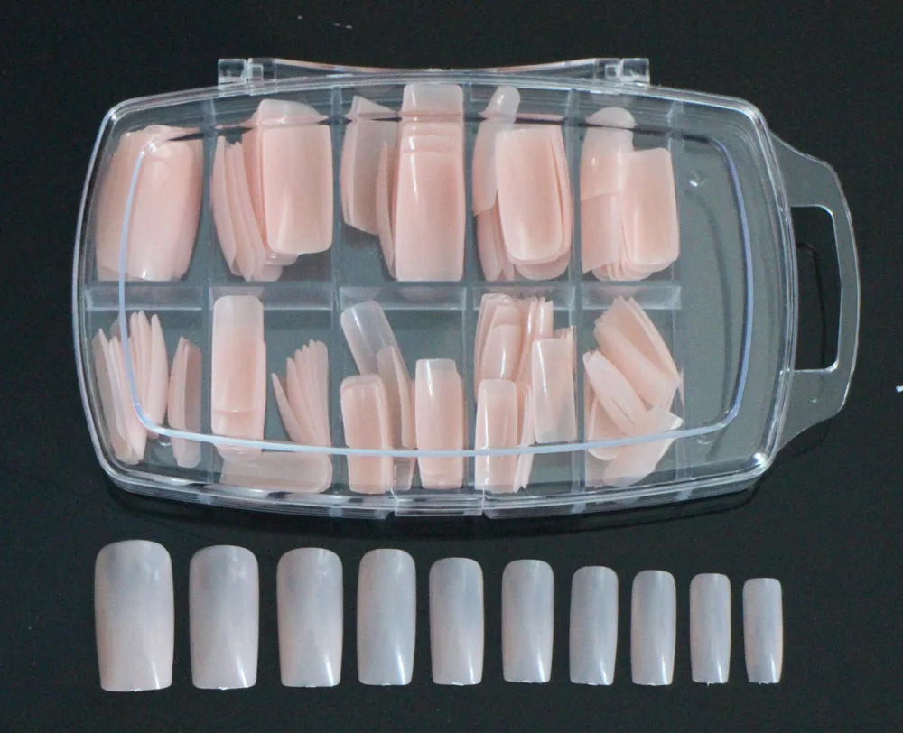

100pcs Nude Middle Design Fake Nails Faux Ongles Full Cover False Acrylic Nails Artificial Design Tips With Plastic Box