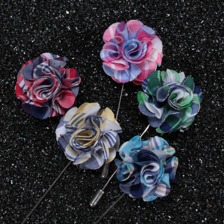 100 pcs/lot , Mens Plaid Flower Lapel Pins, Wedding boutonniere