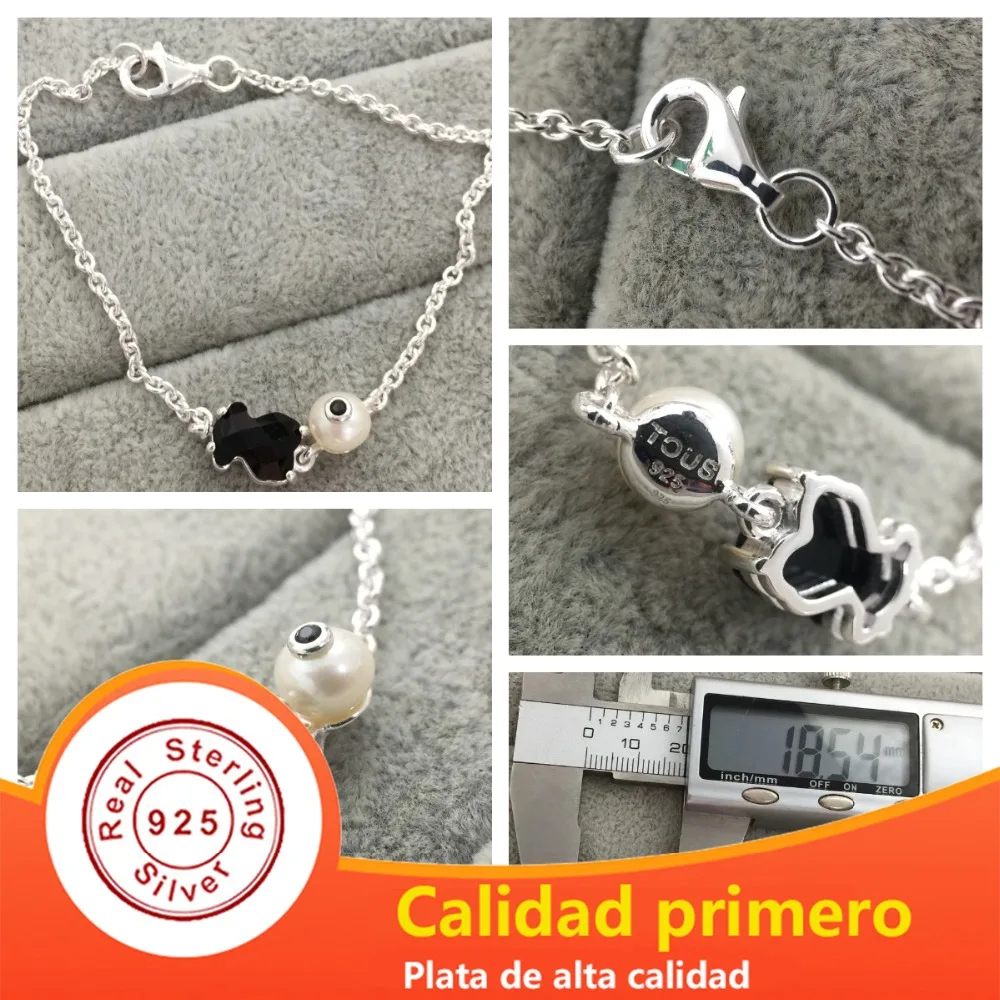 

EDELL 100% 925 Sterling Silver Cute Bear Bracelet Fashion Women Pearl Spinel Bracelet Elegant Sweet Girl Gift 513631510