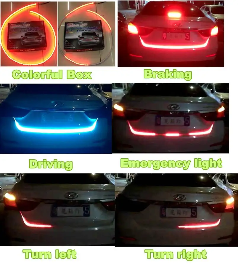 4" 120 см RGB Автомобильный задний багажник полосы светильник 12 В задняя дверь динамический стример тормоза вождения сигнал поворота потока Светодиодный светильник лампа