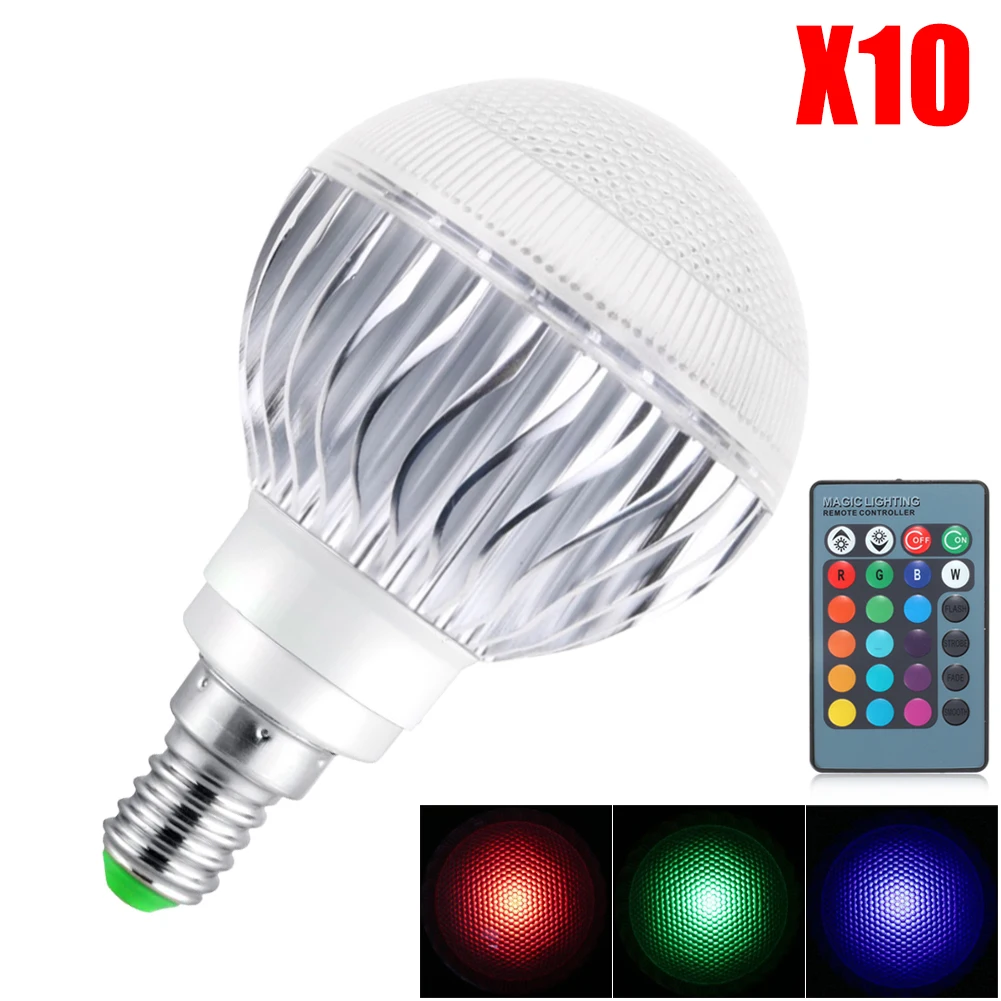 

10Pcs E27 E26 E14 RGB LED Bulb Dimmable rgb led Lamp with Remote Control led rgb lamp 85v-265v Multiple Color Bulb Lamps 5W 10W