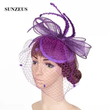 Фиолетовая линия Свадебная шляпка с перьями вуалетки Свадебные аксессуары с лицом аксессуары для вуалей mariage SH92