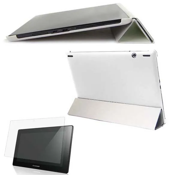 Slim Stand Fold Sleep/Wake Book Funda Leather Case For Lenovo Ideatab S6000 S6000H S6000F S6000G Tablet + Clear Screen Protector |