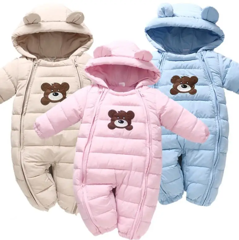 

Newborn Baby Winter Clothes Baby Snowsuit Cotton Down Rompers Windproof Girls Boys Warm Rompers With Fur Hooded Clothing Set
