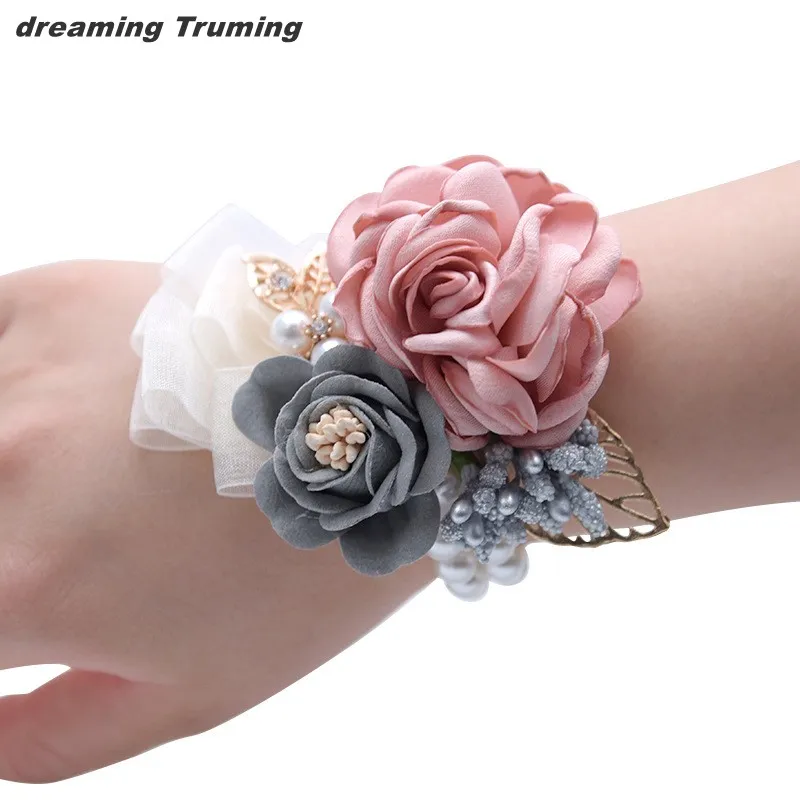 

5 Pieces Wedding Bride Girl Floral Hand Wrist Corsage Artificial Bridesmaid Flower Bracelete Wedding Party Decoration