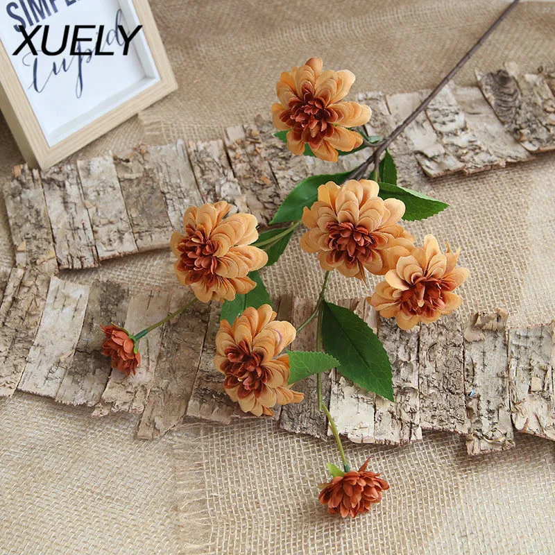 

75cm Silk flower wedding bouquet dahlias Artificial flowers fall vivid fake leaf wedding flower bridal bouquets Home decoration