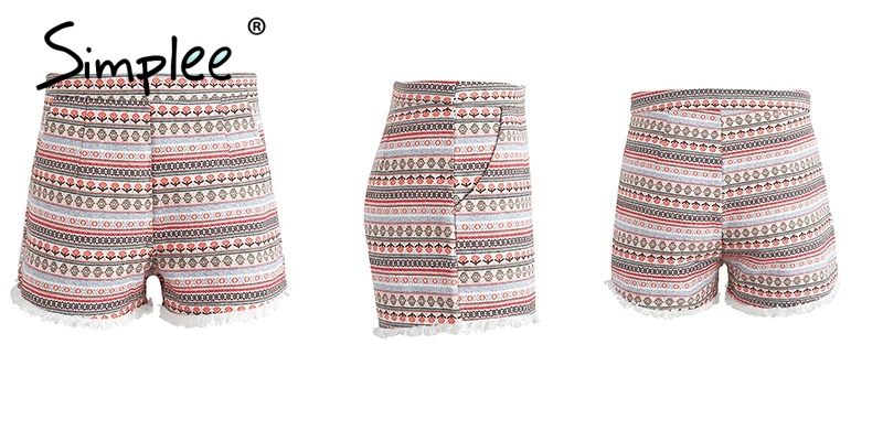 Женские этнические цветочные шорты Simplee, богемные шорты на молнии с высокой талией и бахромой, винтажные народные мини шорты для лета