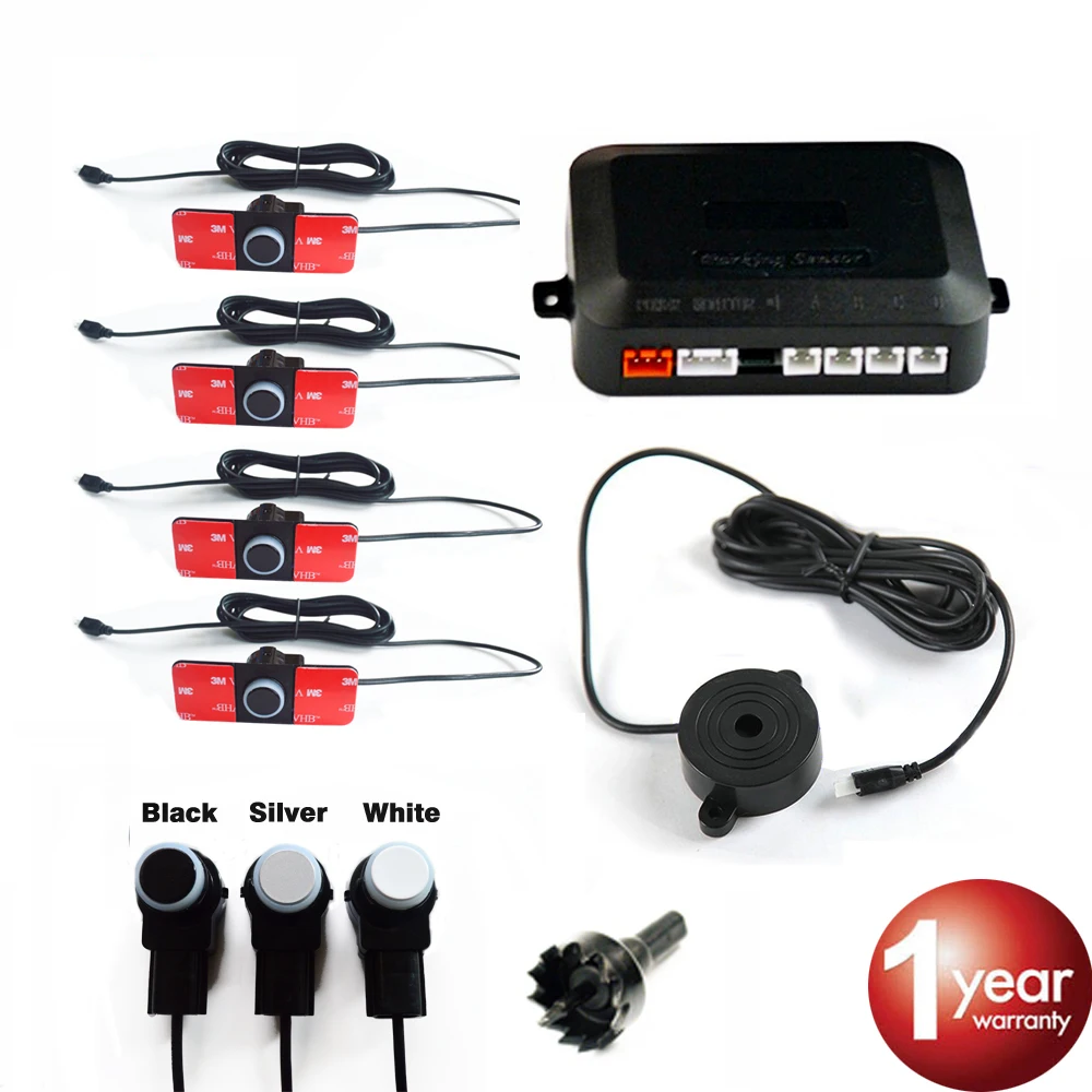 Viecar Car Parking Sensor Kit 4 Flat Sensors Buzzer 16mm Reverse Backup