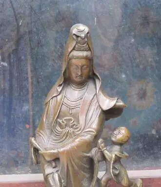 

S7285 15"China Bronze hand-carved Nezha Guan yin Stand on dragon Fish statue Kwan yin D0318