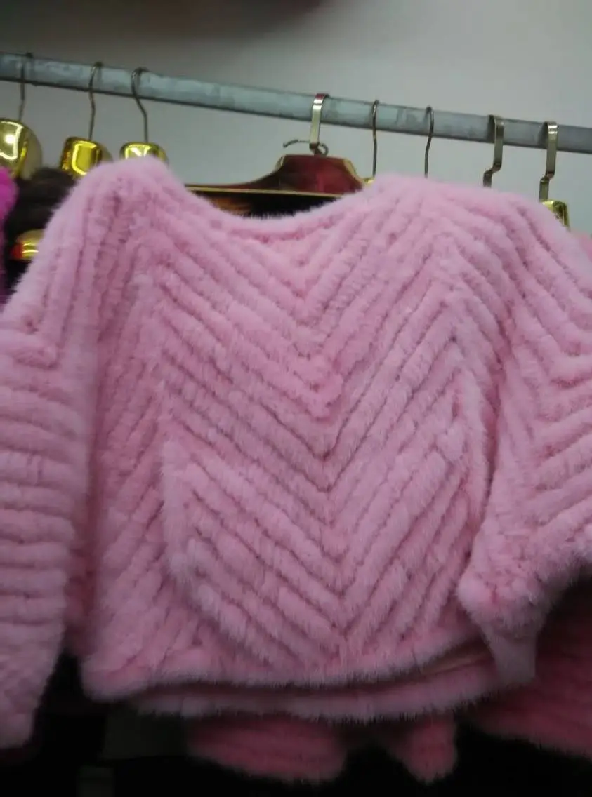 Новая женская шуба из натурального меха норки, женская модная вязаная куртка, женская трикотажная одежда - Цвет: pink 2