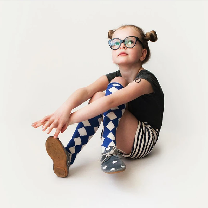 Fashion kids Knee high socks British style argyle children