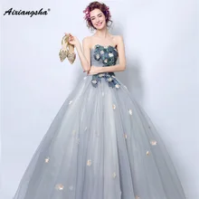 Новое поступление Милая рукавов длиной до пола-Длина бальное платье c аппликациями 3D с цветочным узором нарядное Пышное Платье vestido de дебютанток