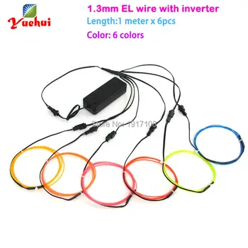 

1Meter 6pieces multicolor 1.3mm electroluminescent wire light flexible EL wire neon tube rope For toys/craft tree Wedding decor
